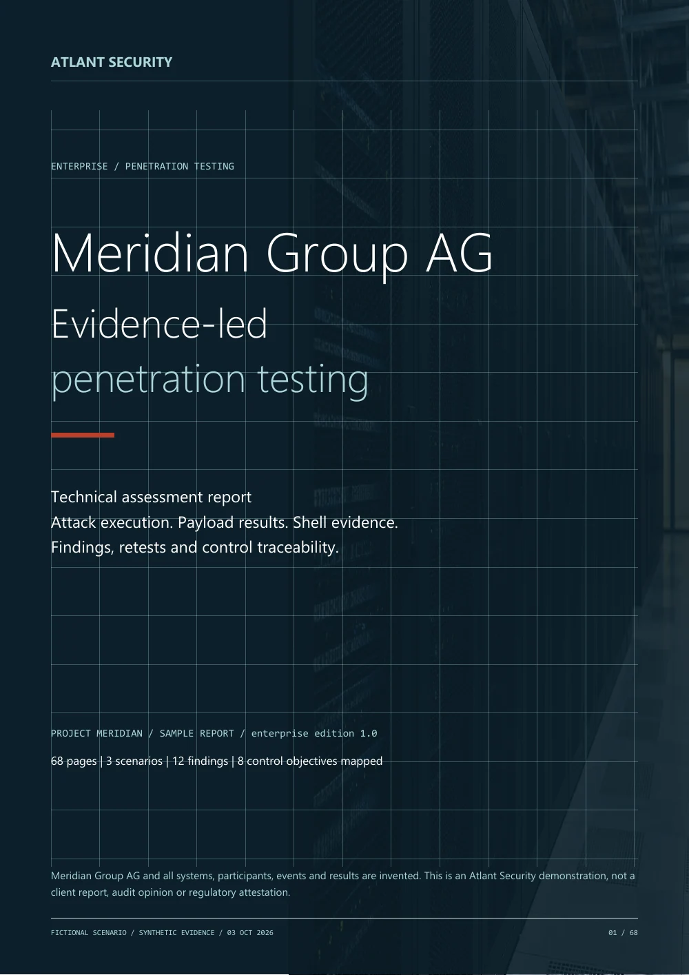The complete case study — page 1 of the fictional Meridian Group AG report. Text summary follows.